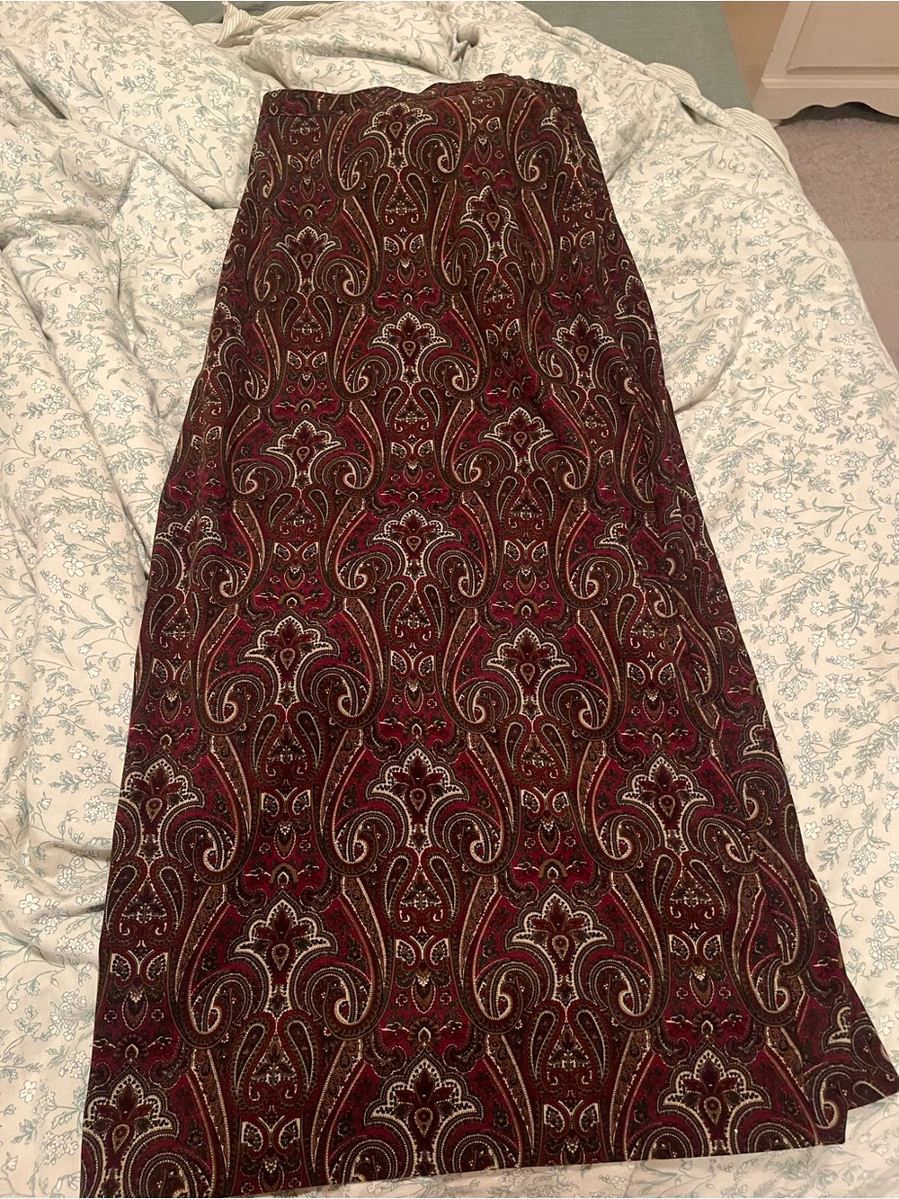 Notations Burgundy Paisley Maxi Skirt with Cream & Black Accents